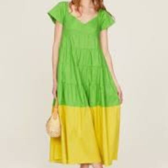 DONNA MORGAN GREEN YELLOW COLORBLKOCK MAXI WOMEN DRESS SIZE US 4 BRAND NEW - Picture 1 of 8